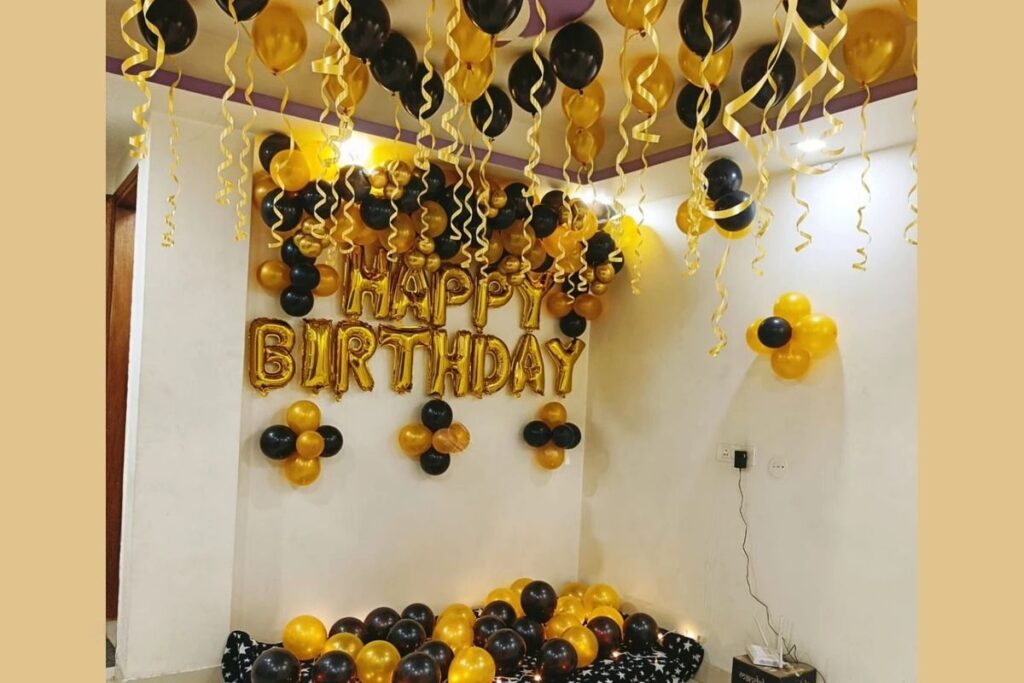 200 balloons and ribbon with happy birthday-min Birthday straight line arch decor